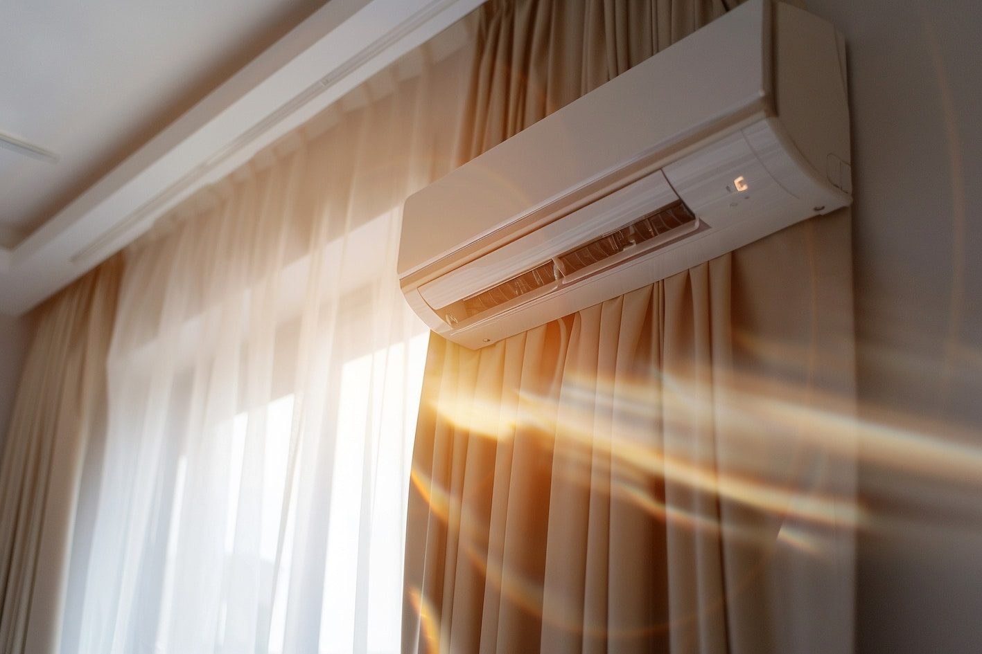 Air Conditioner Installed Near a Window with Sunlight